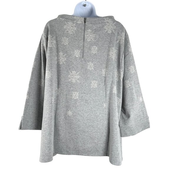Talbots Funnel Neck Sweater Top 3X Snowflakes Gray Cotton Blend NWT TP-3298 - Picture 5 of 9